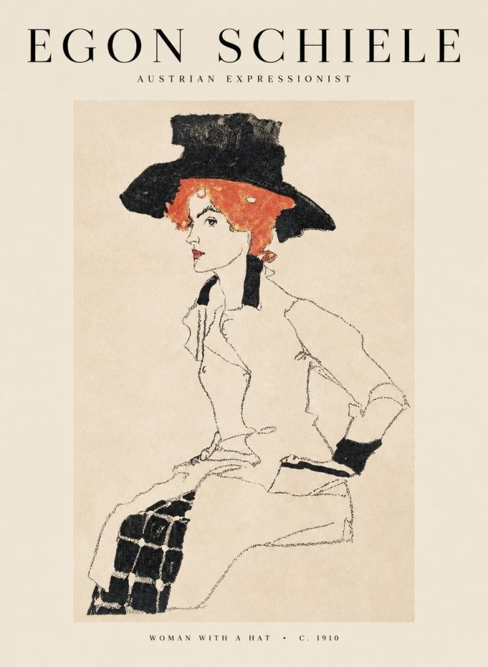 Schiele Woman with a Hat No1 - Poster