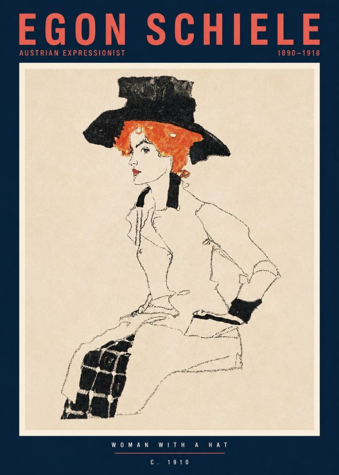 Schiele Woman with a Hat No2 - Poster