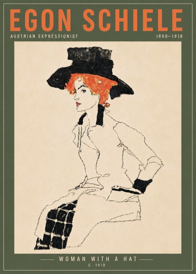 Schiele Woman with a Hat No6 - Poster