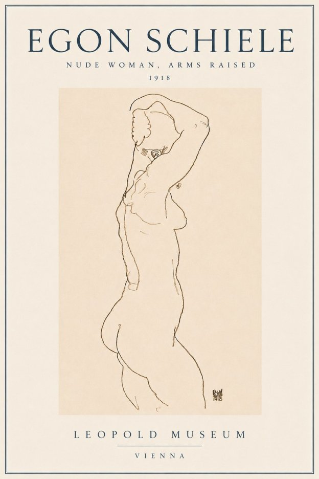 Schiele Nude Woman, Arms Raised No3 - Poster