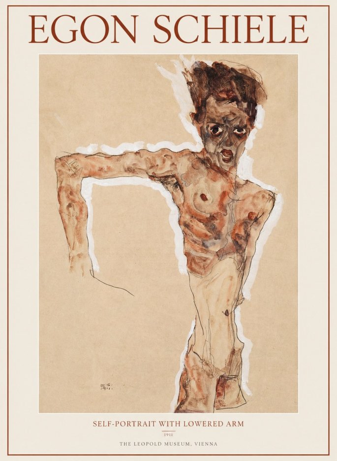 Schiele Self-portrait with Lowered Arm No1 - Poster