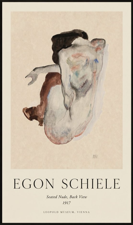 Schiele Seated Nude, Back View No1 - Poster