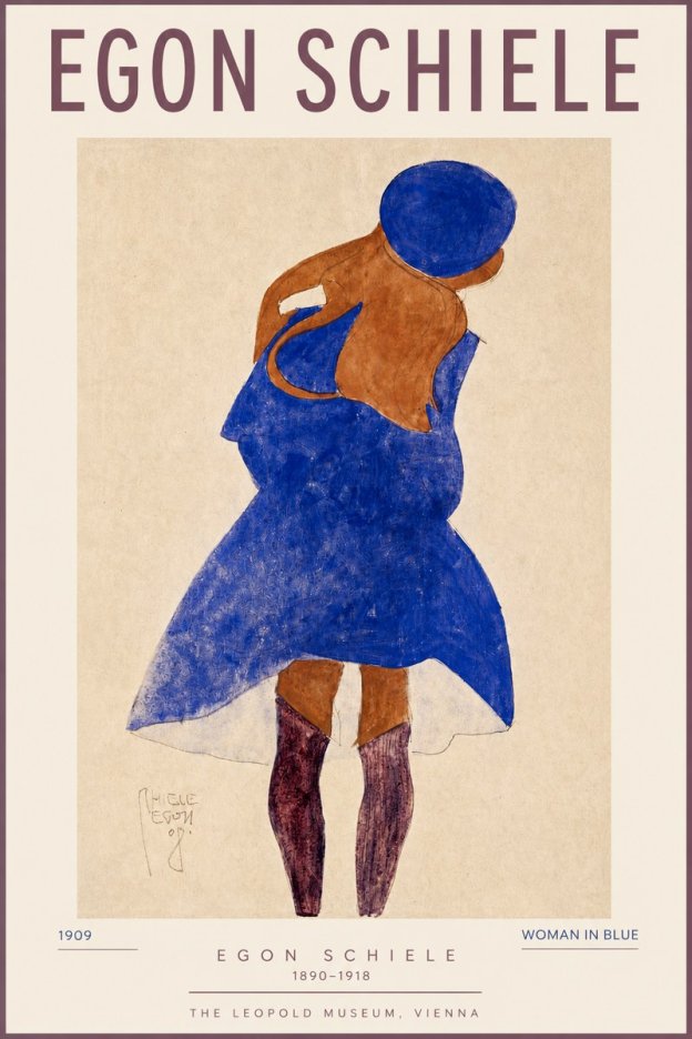 Schiele Blue Dress (Girl in Blue) No3 - Poster