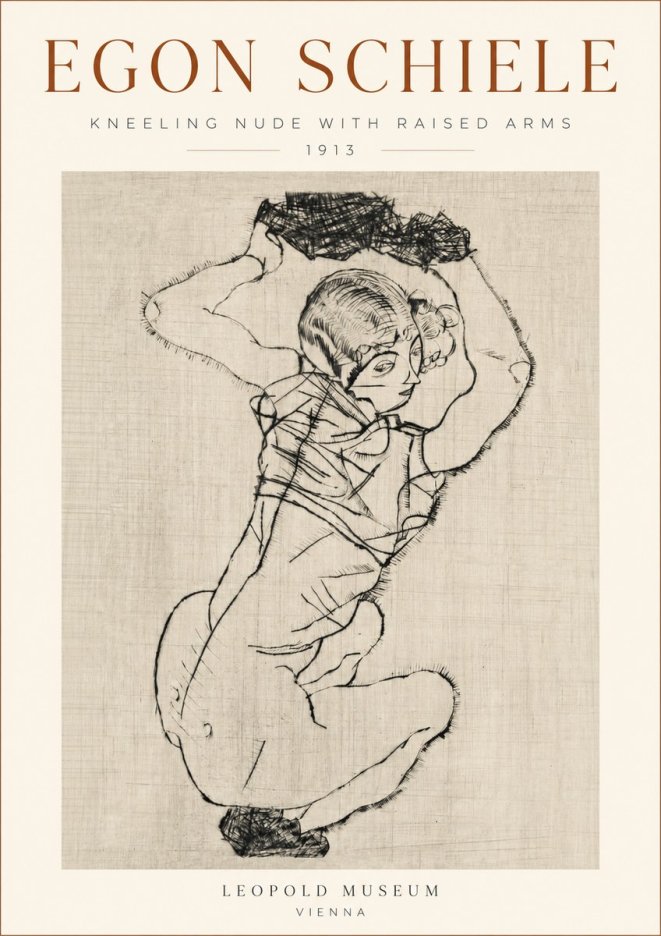 Schiele Kneeling Nude with Raised Arms No3 - Poster