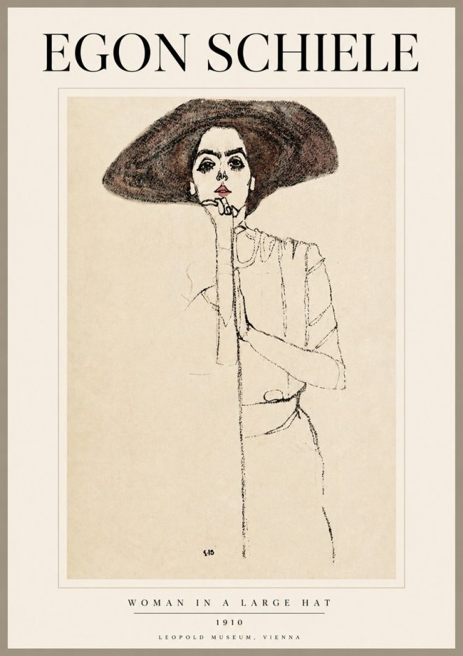 Schiele Woman in a Large Hat No2 - Poster