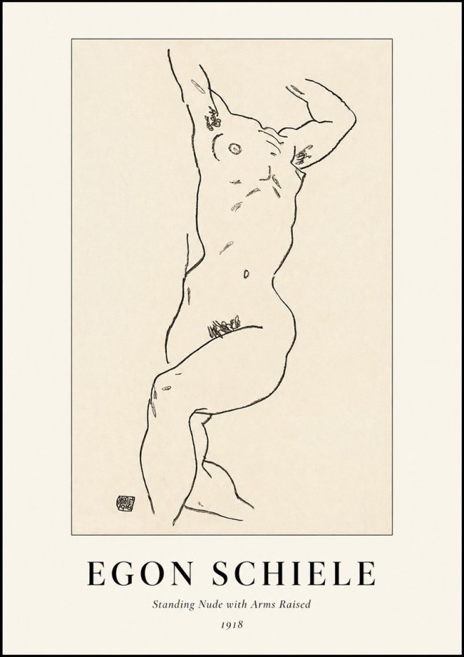 Schiele Standing Nude with Arms Raised No1 - Poster