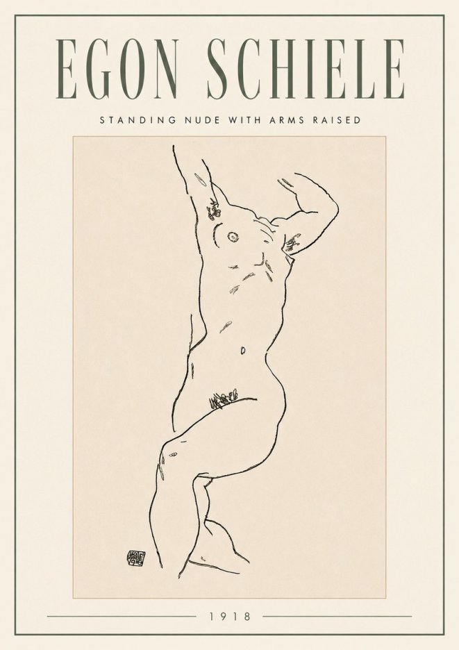 Schiele Standing Nude with Arms Raised No5 - Poster