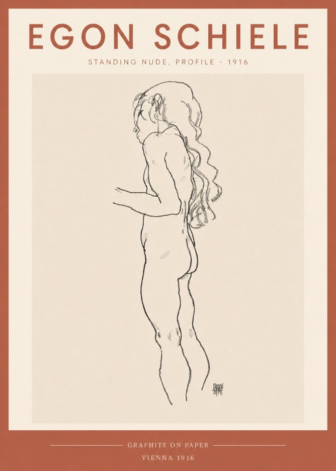 Schiele Standing Nude, Profile No3 - Poster
