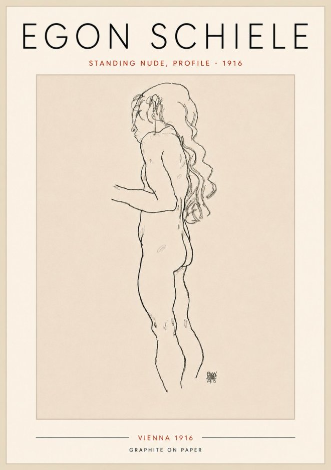 Schiele Standing Nude, Profile No5 - Poster