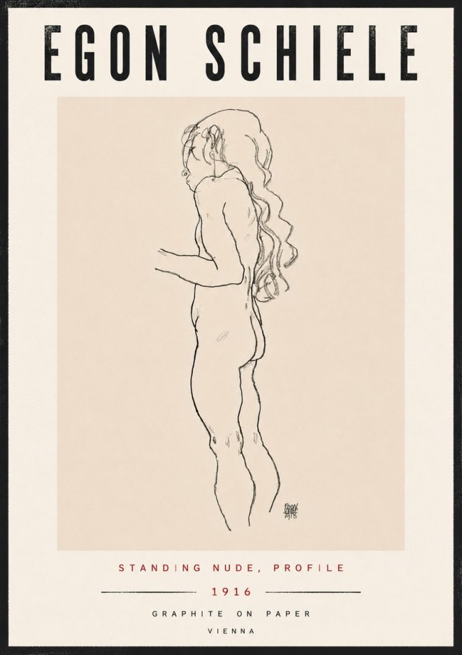 Schiele Standing Nude, Profile No6 - Poster