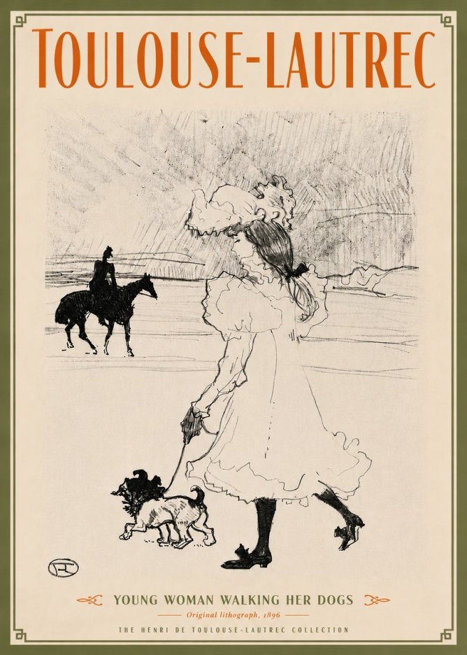 Toulouse-Lautrec Young Woman Walking Her Dogs No5 - Poster