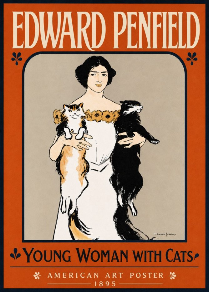 Edward Penfield Young Woman with Cats No5 - Poster