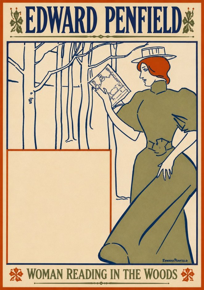 Edward Penfield Woman Reading in the Woods No5 - Poster