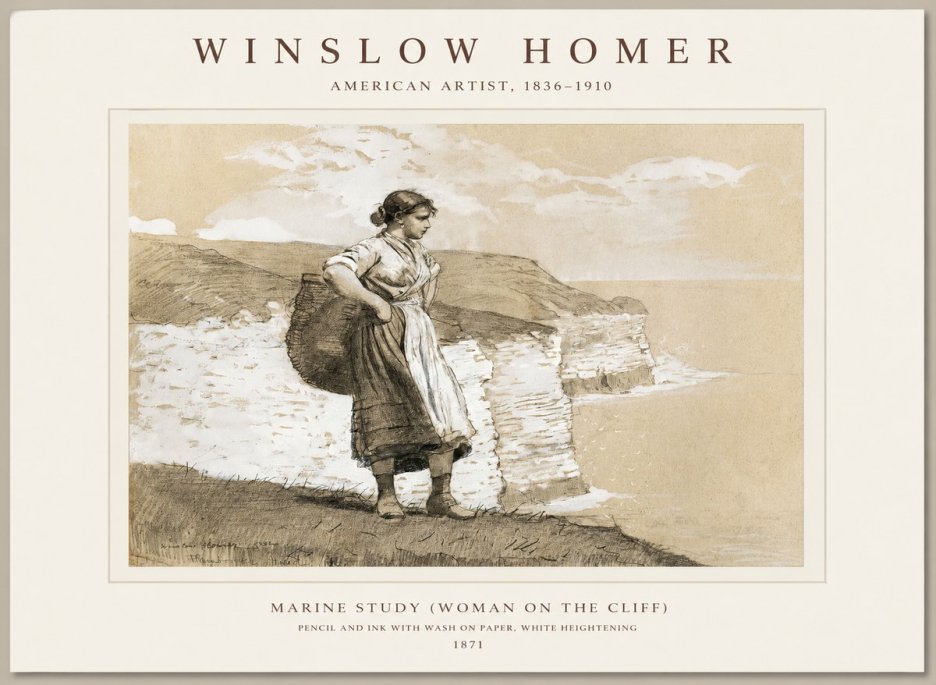 Winslow Homer Marine Study (Woman on the Cliff) No1 - Poster