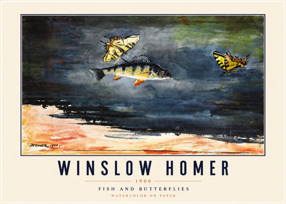Winslow Homer Fish and Butterflies No4 - Poster