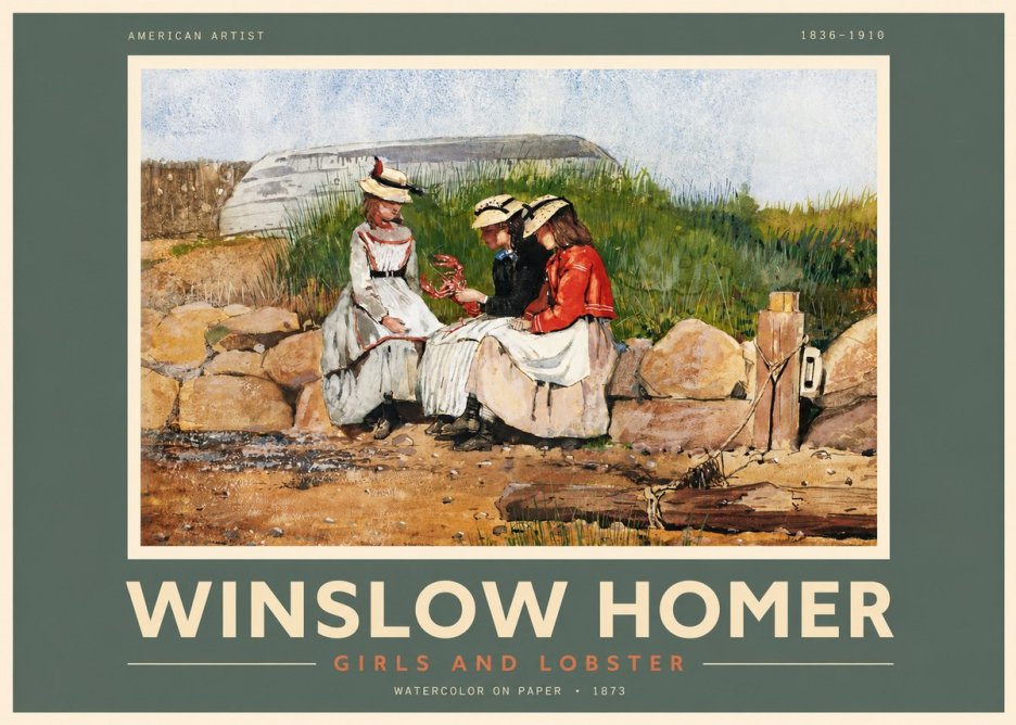 Winslow Homer Girls and Lobster No2 - Poster