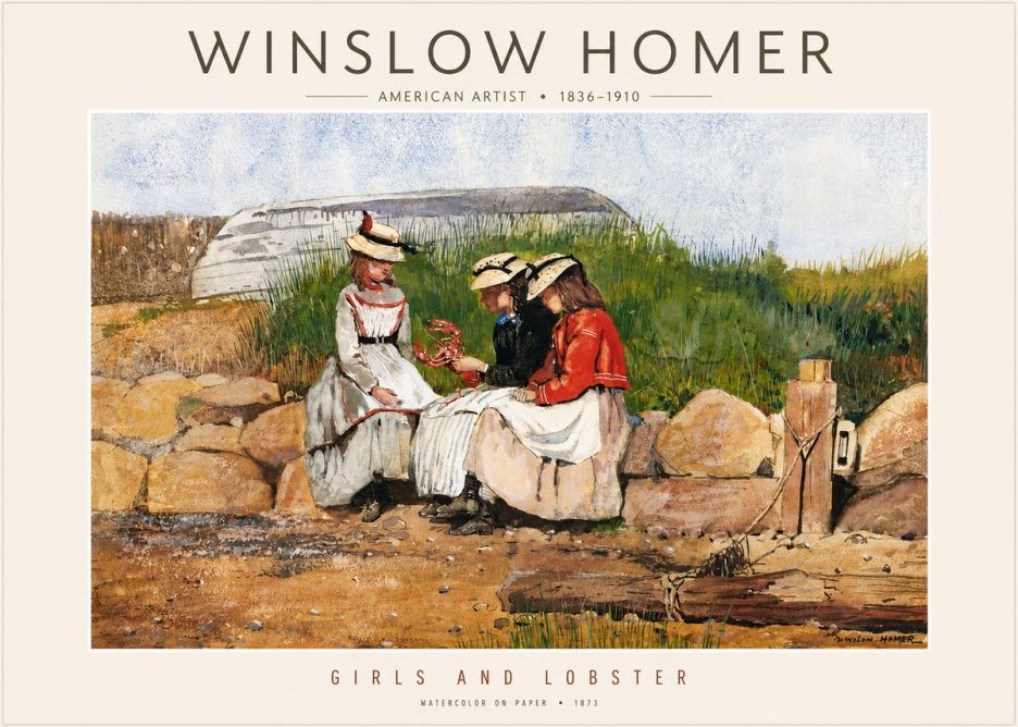 Winslow Homer Girls and Lobster No4 - Poster