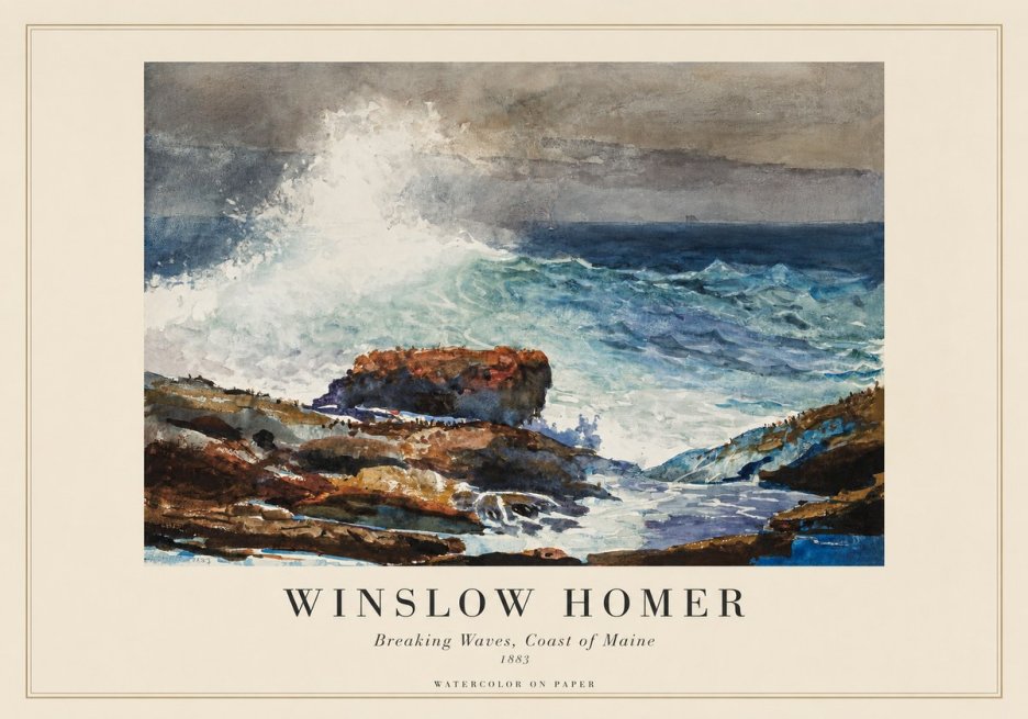 Winslow Homer Breaking Waves, Coast of Maine No1 - Poster