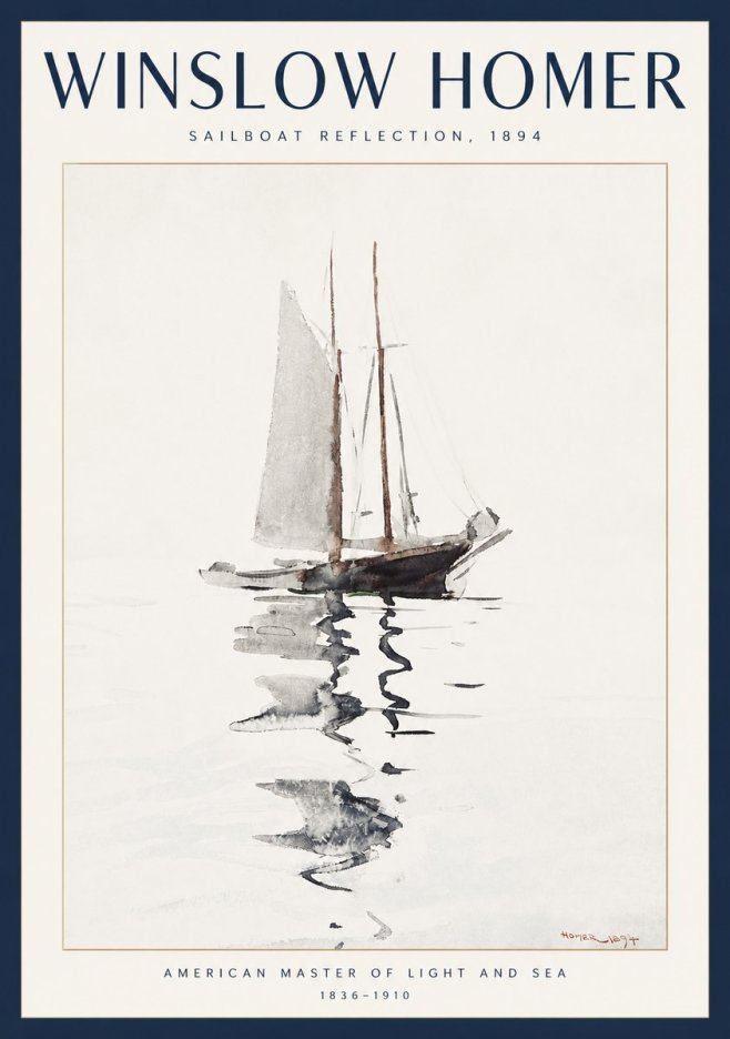 Winslow Homer Sailboat Reflection, 1894 No2 - Poster
