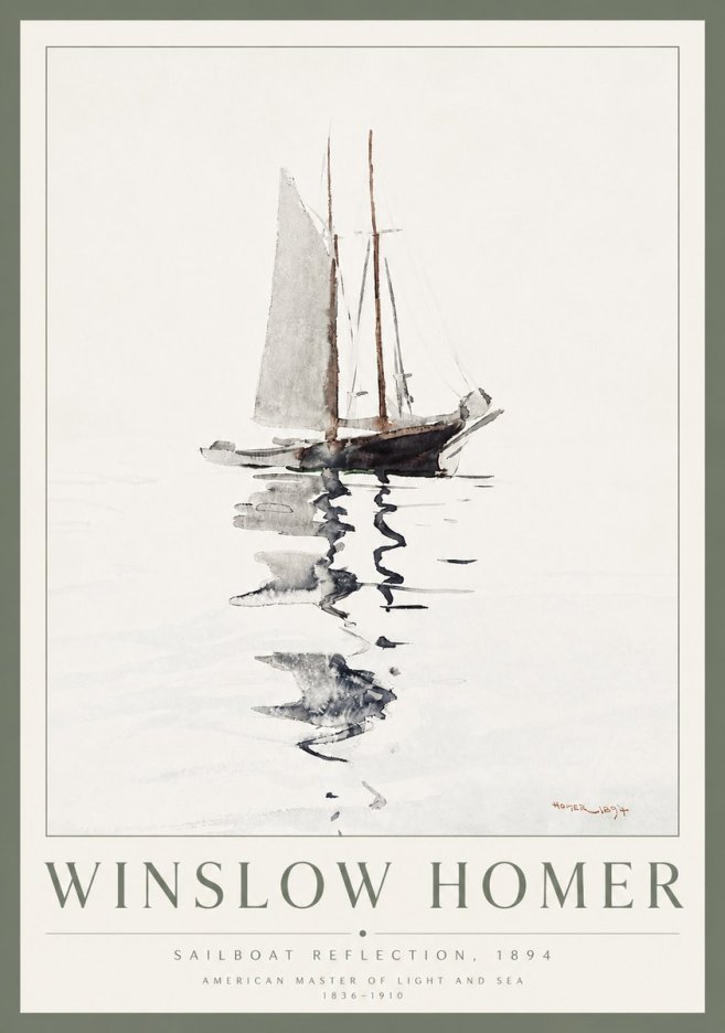 Winslow Homer Sailboat Reflection, 1894 No3 - Poster