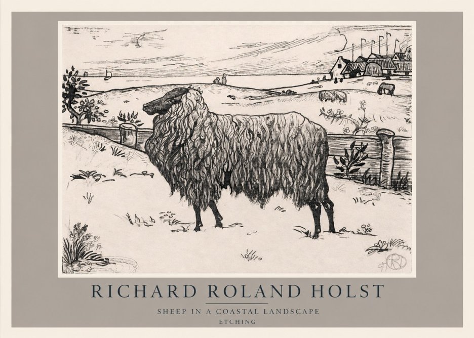 Richard Roland Holst Sheep in a Coastal Landscape No2 - Poster