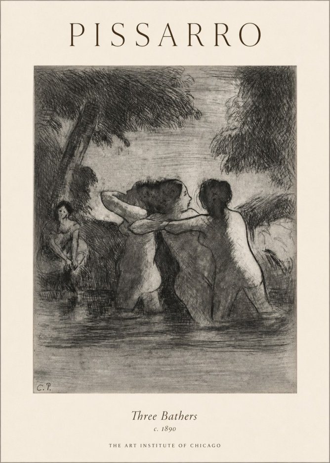 Pissarro Three Bathers No1 - Poster