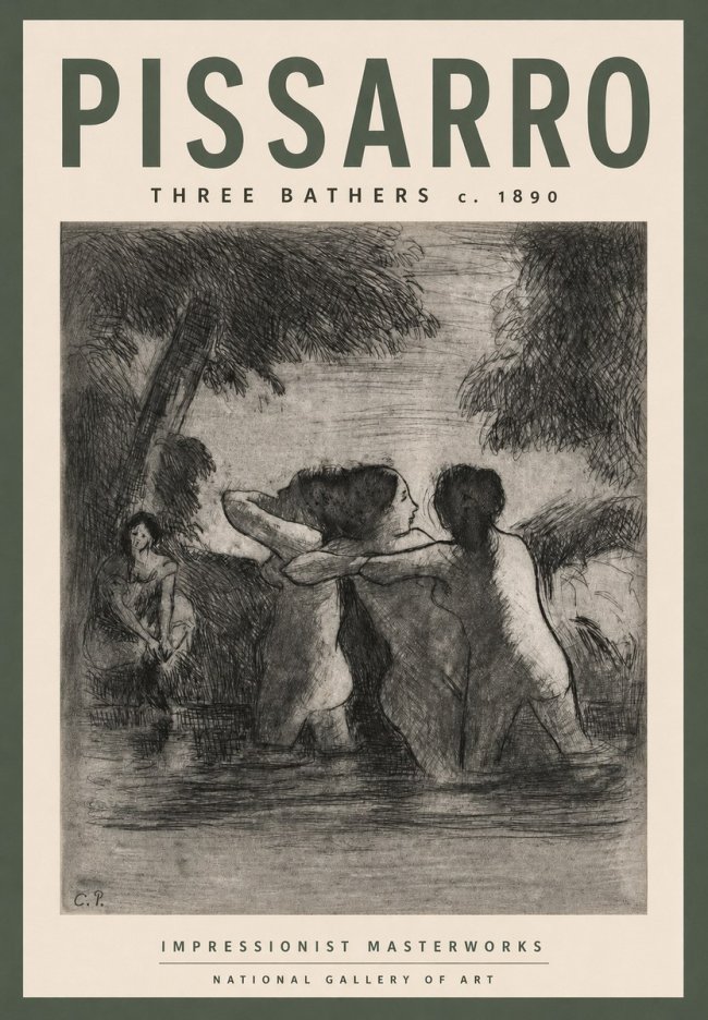 Pissarro Three Bathers No3 - Poster