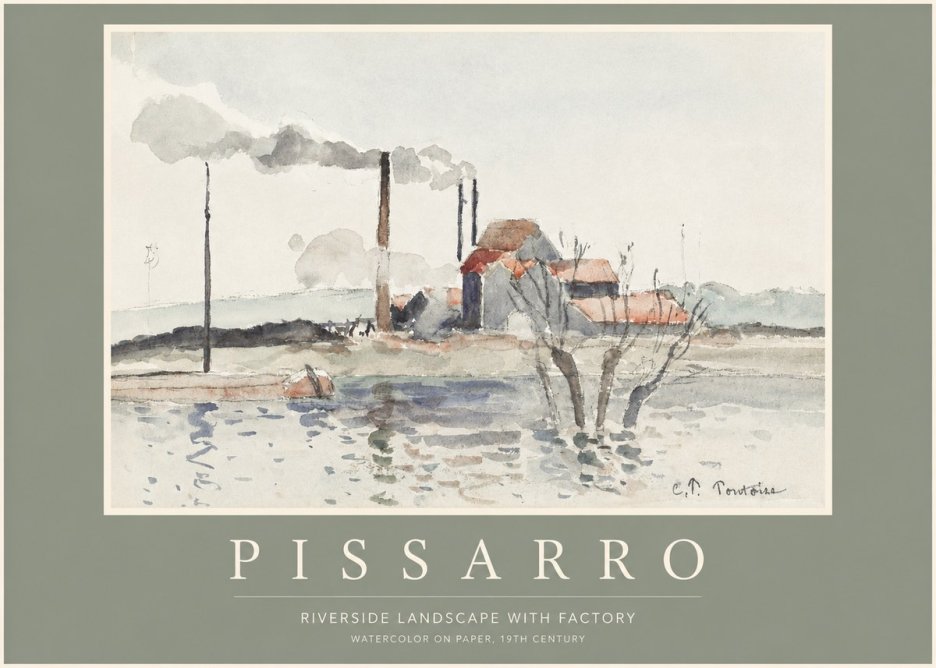 Pissarro Riverside Landscape with Factory No2 - Poster