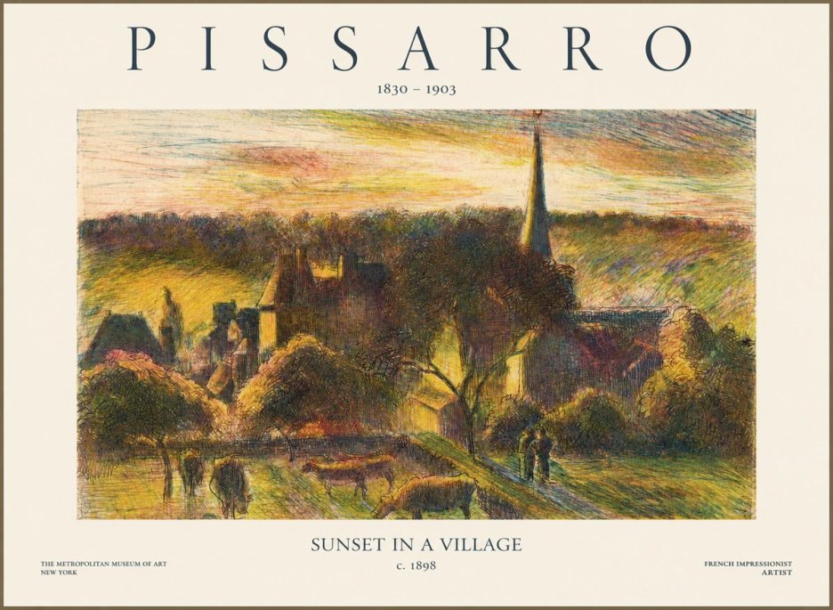 Pissarro Sunset in a Village No1 - Poster
