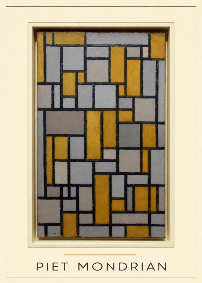 Piet Mondrian Composition in Grey and Yellow No4 - Poster