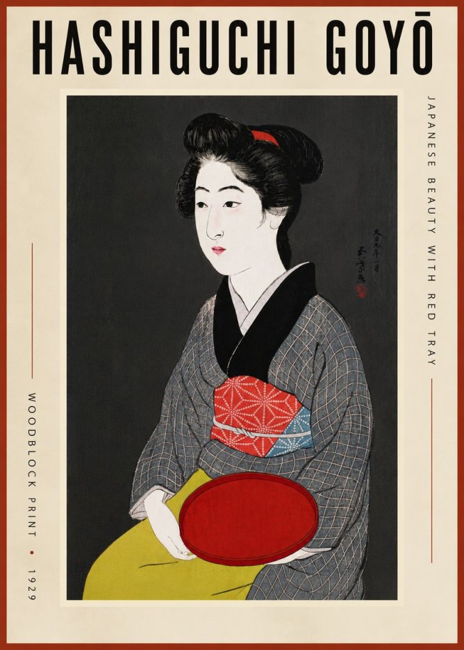 Hashiguchi Goyō Japanese Beauty with Red Tray No5 - Poster