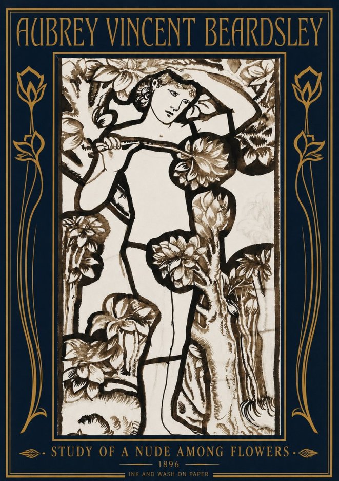 Aubrey Beardsley Study of a Nude Among Flowers No4 - Poster
