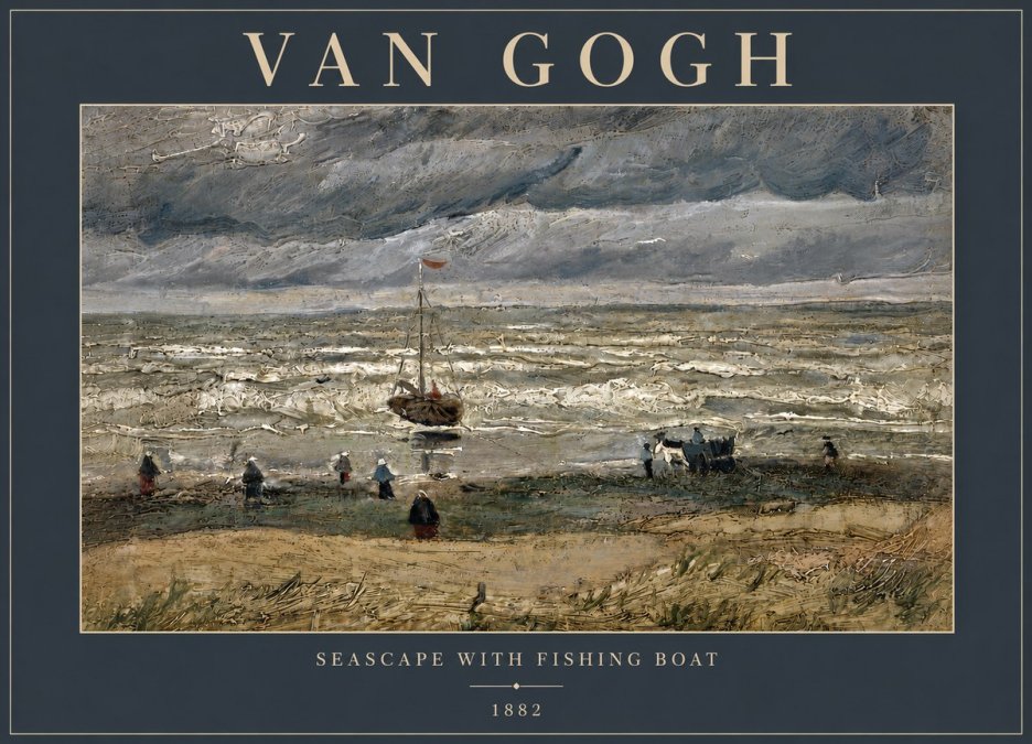 Van Gogh Seascape with Fishing Boat No5 - Poster