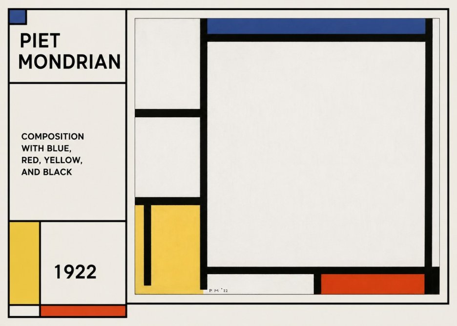 Piet Mondrian Composition with Blue, Red, Yellow, and Black No1 - Poster