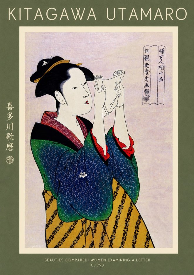 Kitagawa Utamaro Beauties Compared: Women Examining a Letter No4 - Poster