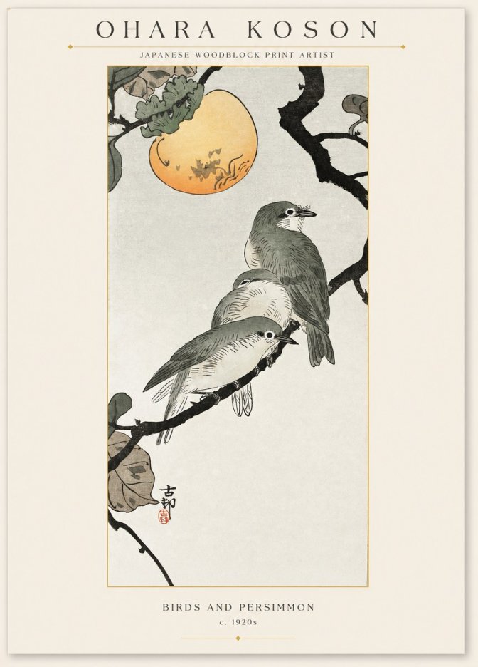Ohara Koson Birds and Persimmon No1 - Poster