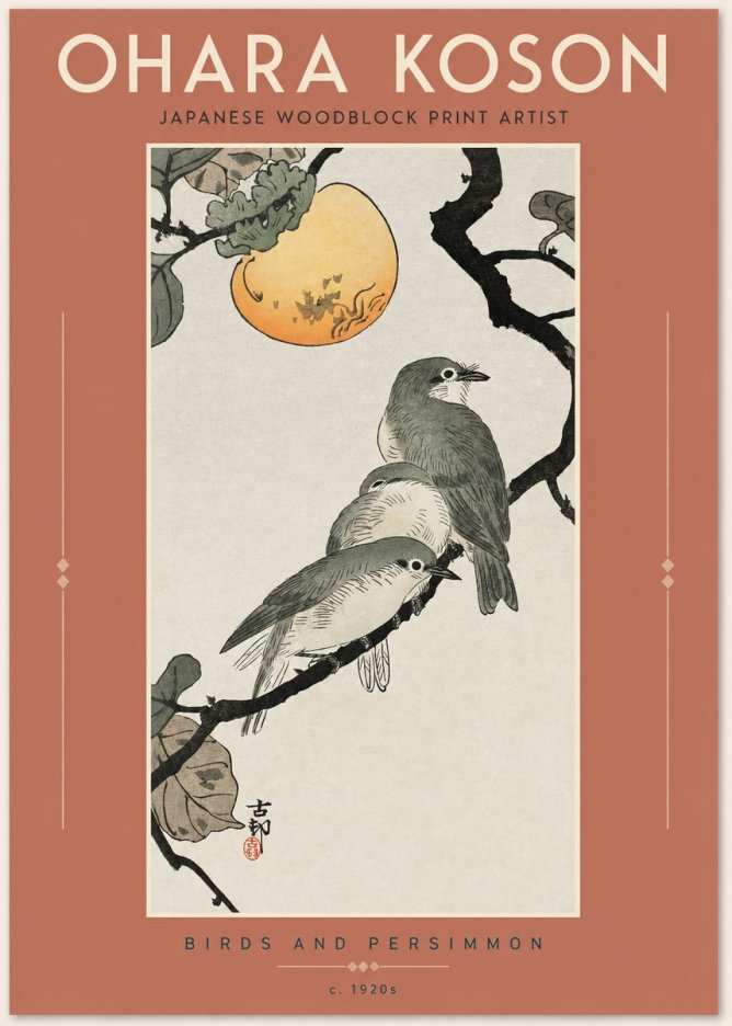 Ohara Koson Birds and Persimmon No2 - Poster