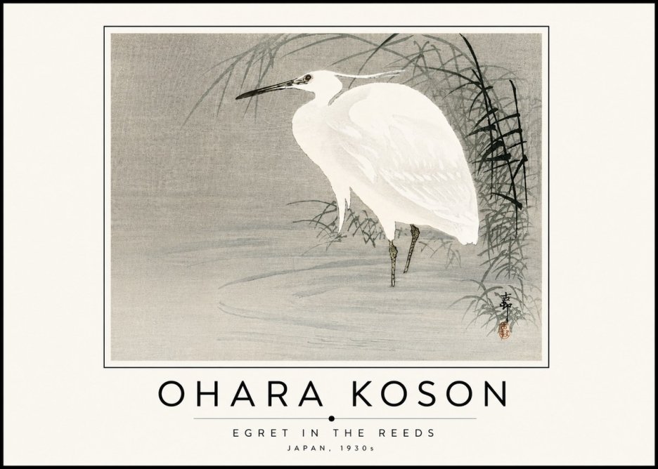 Ohara Koson Egret in the Reeds No6 - Poster