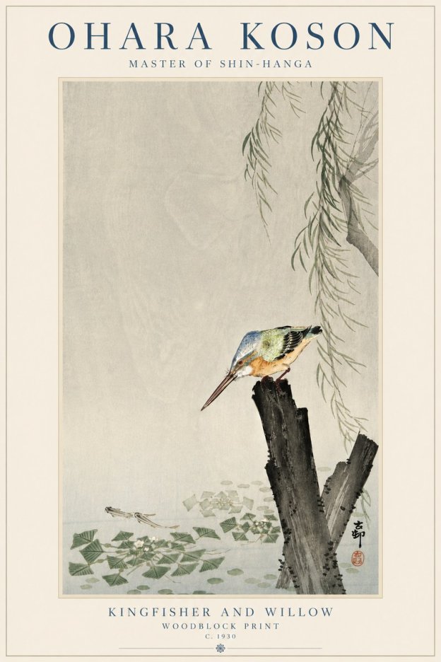Ohara Koson Kingfisher and Willow No5 - Poster