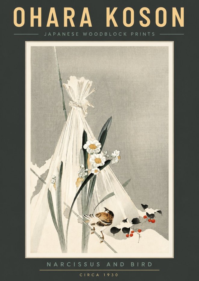 Ohara Koson Narcissus and Bird No2 - Poster