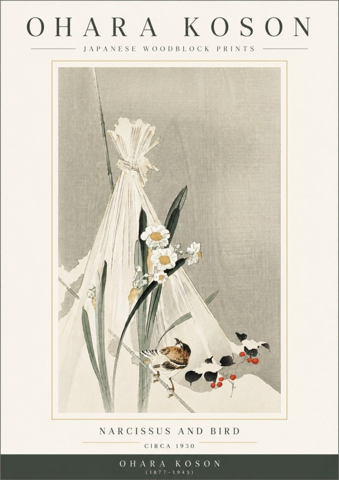 Ohara Koson Narcissus and Bird No3 - Poster