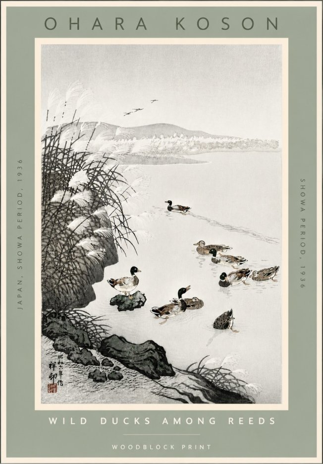 Ohara Koson Wild Ducks Among Reeds No4 - Poster