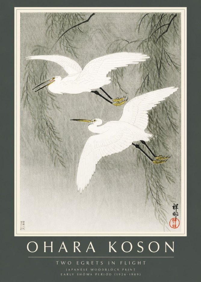 Ohara Koson Two Egrets in Flight No2 - Poster