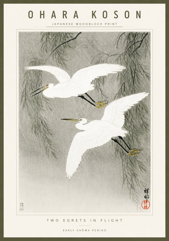 Ohara Koson Two Egrets in Flight No3 - Poster