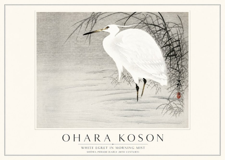 Ohara Koson White Egret in Morning Mist No3 - Poster