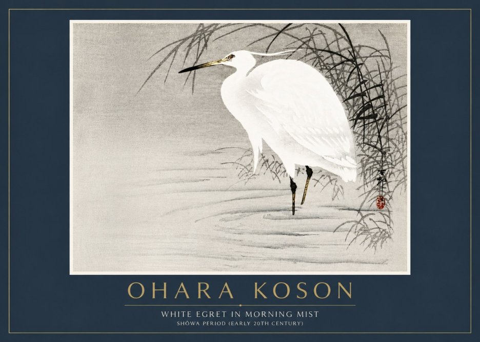 Ohara Koson White Egret in Morning Mist No6 - Poster