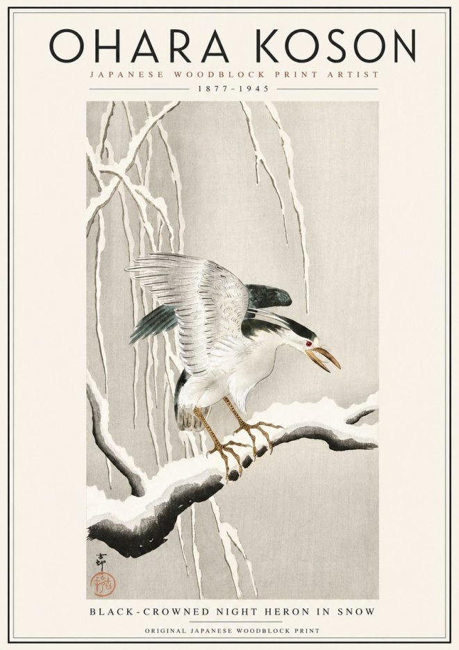 Ohara Koson Black-crowned Night Heron in Snow No3 - Poster