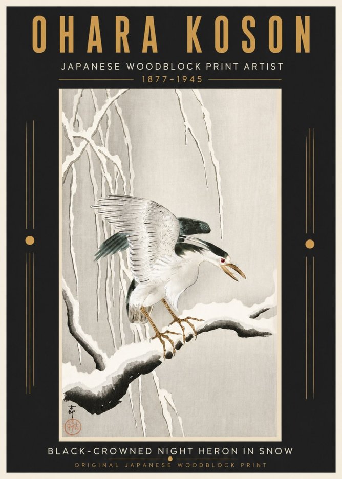 Ohara Koson Black-crowned Night Heron in Snow No5 - Poster