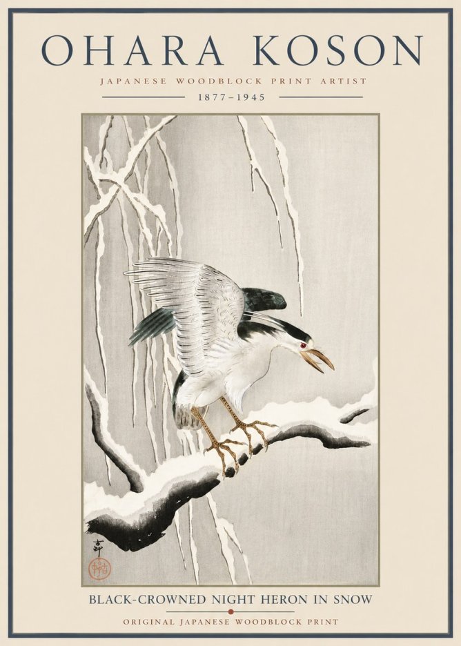 Ohara Koson Black-crowned Night Heron in Snow No6 - Poster