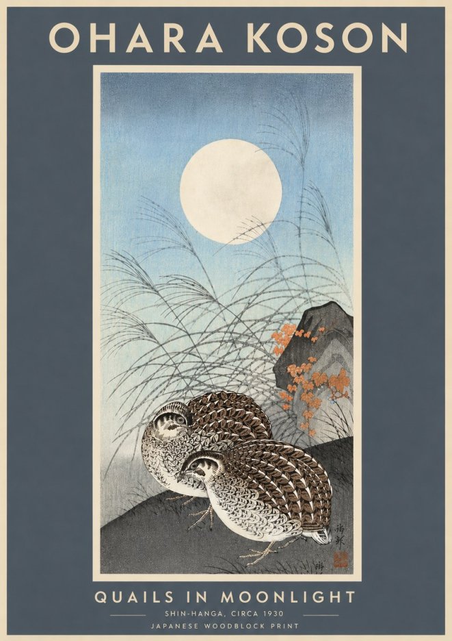 Ohara Koson Quails in Moonlight No6 - Poster